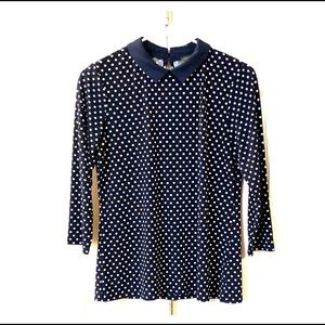 The Limited navy and white polka dot collared top
